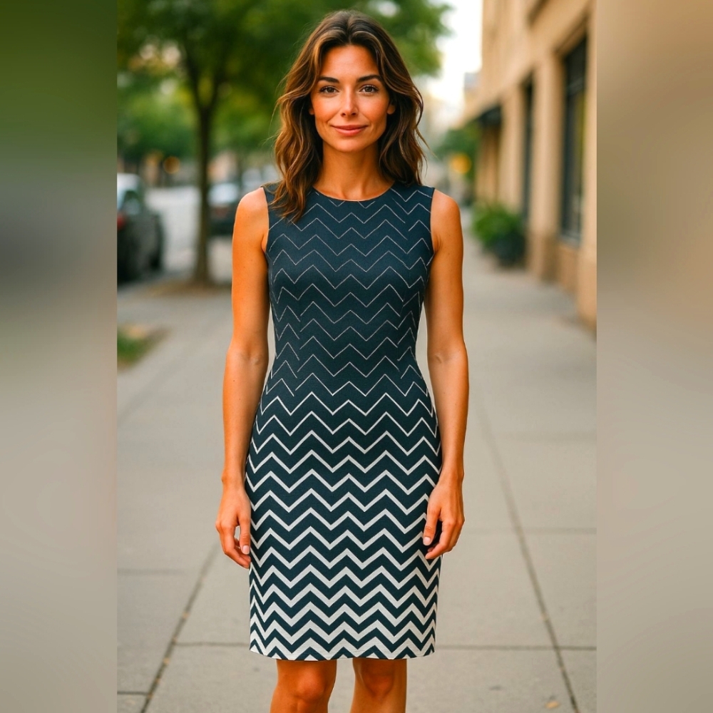 ILE New York Black & White Chevron Sheath Dress Women’s 8